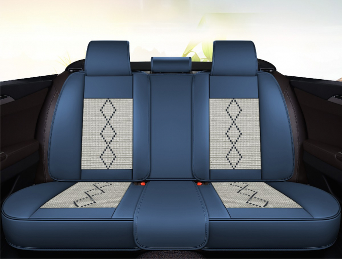 Huse auto premium 5 locuri Carguard Deluxe piele ecologică perforată și textil - albastru - alb [2]