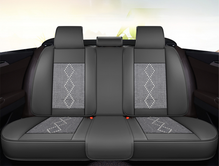 Huse auto premium 5 locuri Carguard Deluxe piele ecologică perforată și textil - negru/gri - alb [2]