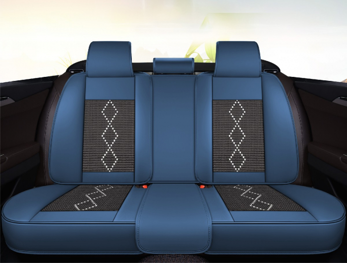 Huse auto premium universale 5 locuri Carguard Deluxe piele ecologică perforată și textil - negru - albastru închis [2]