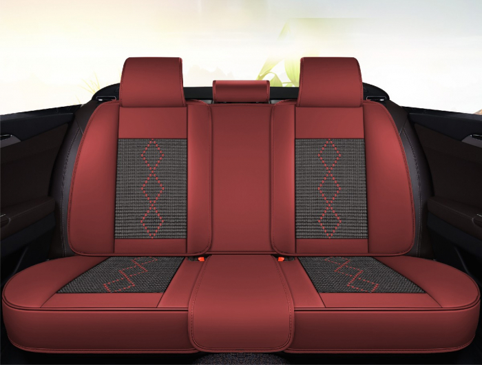Huse auto premium 5 locuri Carguard Deluxe piele ecologică perforată și textil - roșu închis - negru [2]