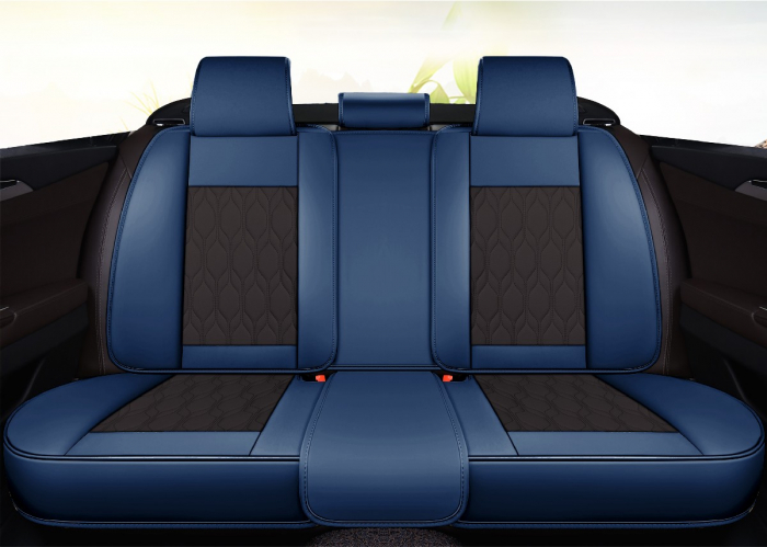 Huse auto premium Carguard Deluxe piele ecologică perforată - albastru inchis - negru [2]