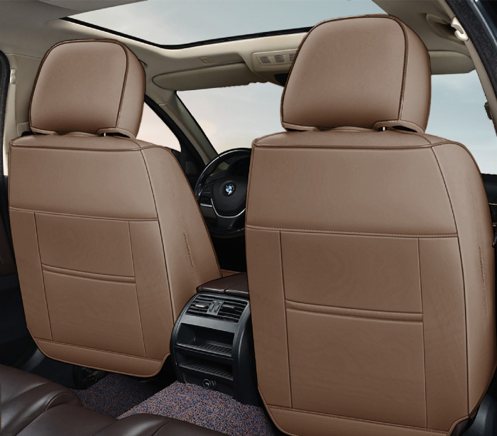 Huse auto premium Carguard Deluxe piele ecologică perforată - maro deschis - crem [2]