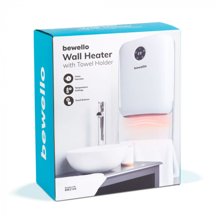 Incălzitor de perete pentru baie cu suport uscare prosoape, telecomanda - 800/2000W - 240V - alb [7]