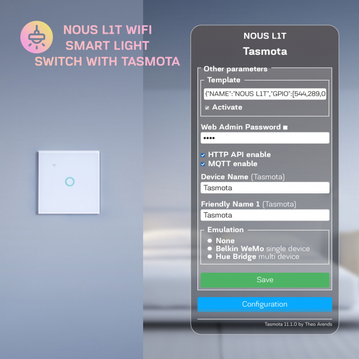 Intrerupator Inteligent Nous L1T Wifi, Tasmota, Touch, 1 canal [7]