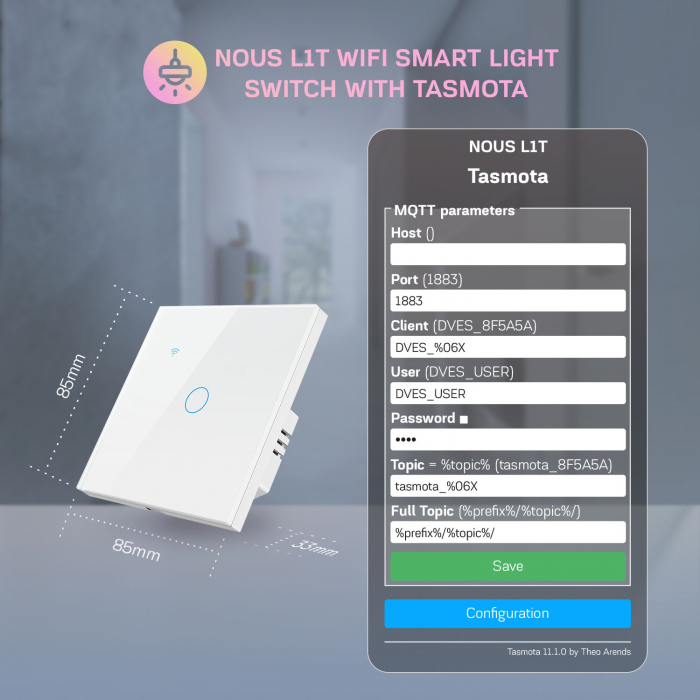 Intrerupator Inteligent Nous L1T Wifi, Tasmota, Touch, 1 canal [5]
