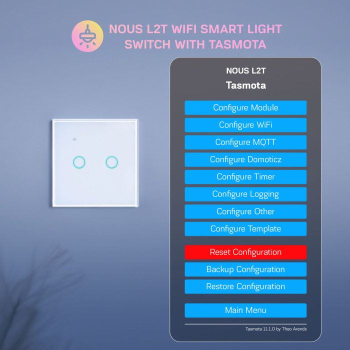 Intrerupator Inteligent Nous L2T Wifi, Tasmota, Touch, 2 canale [3]