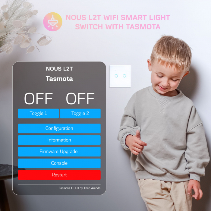Intrerupator Inteligent Nous L2T Wifi, Tasmota, Touch, 2 canale [2]