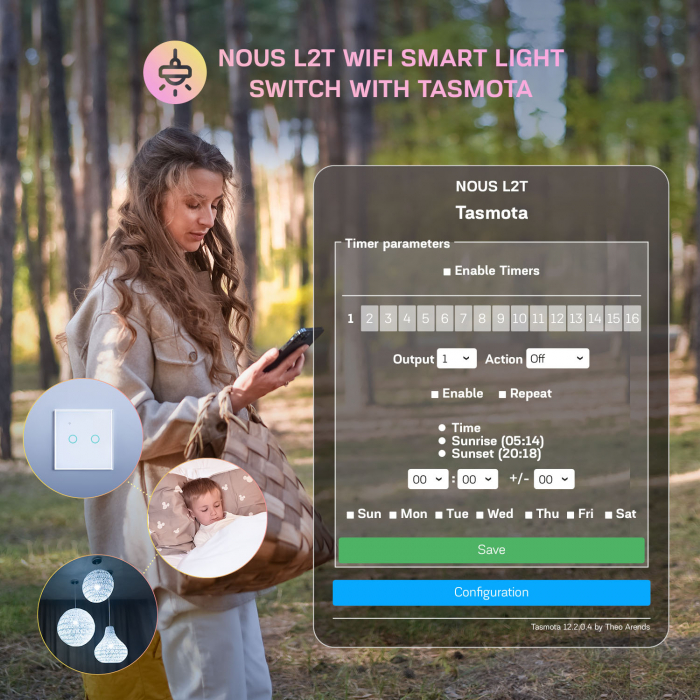 Intrerupator Inteligent Nous L2T Wifi, Tasmota, Touch, 2 canale [4]
