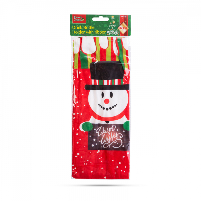 Învelitoare pentru sticle - model Om de zăpadă - poliester - 32 x 12.5 cm [4]