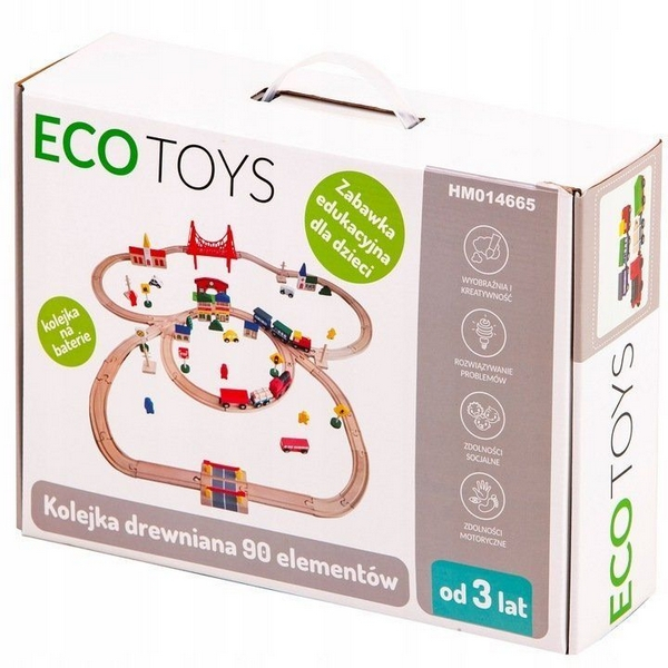 Joc Circuit din lemn, ECOTOYS HM014665, cu trenulet si masinute, 90 de elemente [6]