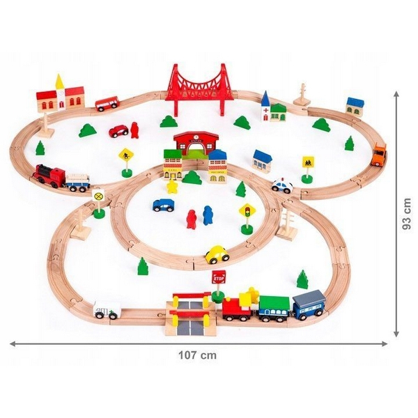 Joc Circuit din lemn, ECOTOYS HM014665, cu trenulet si masinute, 90 de elemente [7]