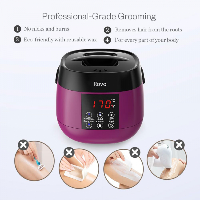 Kit Epilare Ceara Rovo TMS-218 profesional, display LCD, 500g ceara, 4 arome, set 20 spatule, control tactil [7]