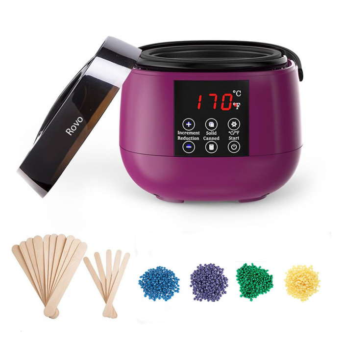 Kit Epilare Ceara Rovo TMS-218 profesional, display LCD, 500g ceara, 4 arome, set 20 spatule, control tactil [2]
