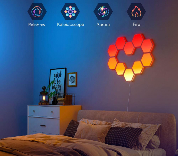 Kit panouri modulare luminoase LED Govee Govee Glide Hexa RGBIC, Sincronizare muzica, Wifi, 10 panouri, Alexa , Google Asistant [2]