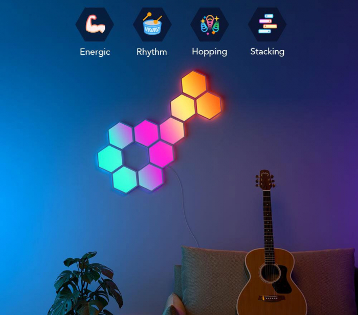 Kit panouri modulare luminoase LED Govee Govee Glide Hexa RGBIC, Sincronizare muzica, Wifi, 10 panouri, Alexa , Google Asistant [4]