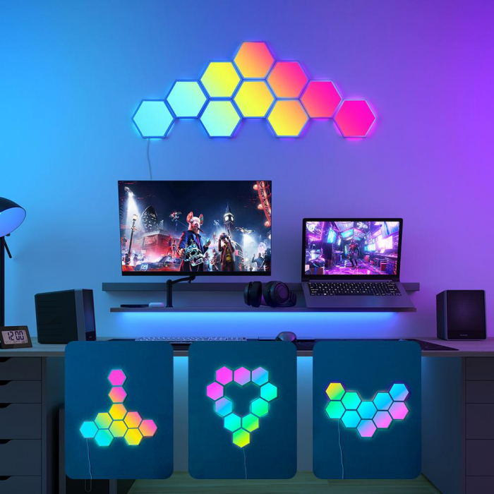 Kit panouri modulare luminoase LED Govee Govee Glide Hexa RGBIC, Sincronizare muzica, Wifi, 10 panouri, Alexa , Google Asistant [6]