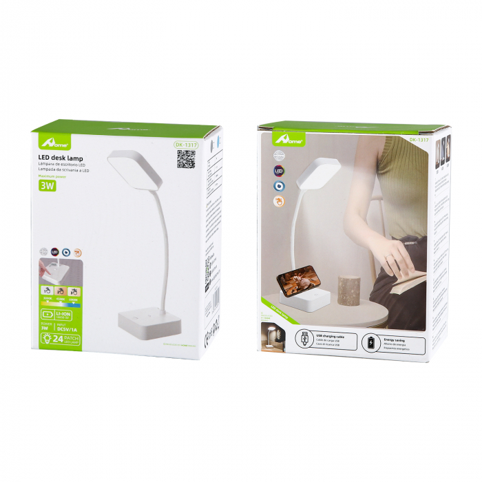 Lampa LED birou Home DK-1317, Acumulator 1200mAh, Control touch, 3 moduri, USB, 3W [5]
