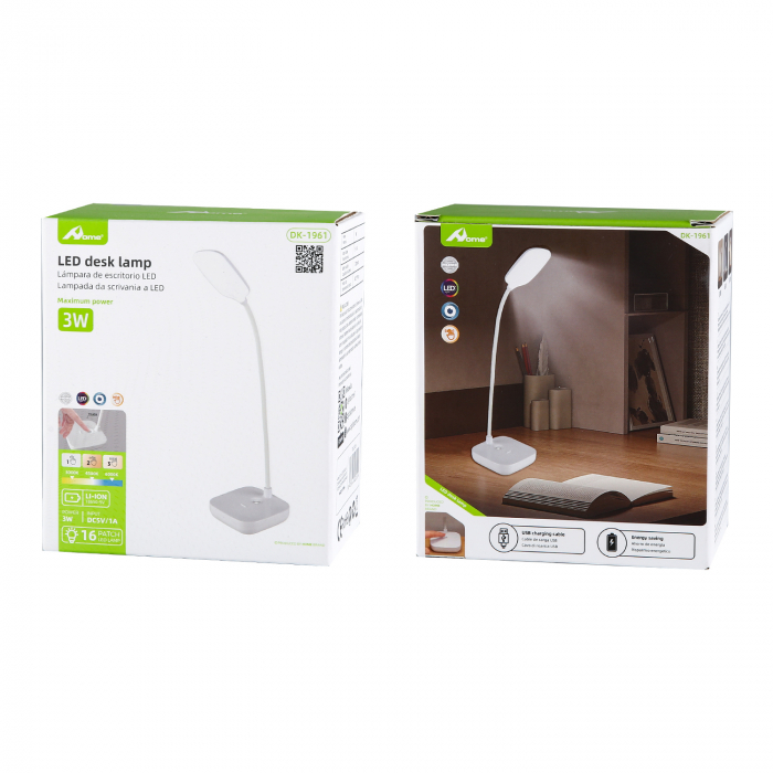 Lampa de birou LED Home DK-1961, Acumulator 1200mAh, Control touch, 3 moduri, Incarcare USB-C, 3W [6]