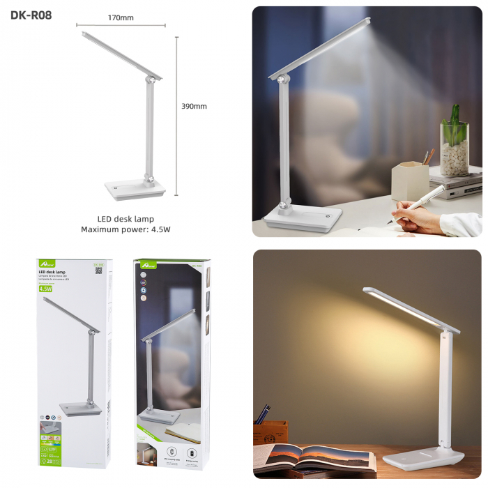 Lampa de birou LED Home DK-R08, Acumulator 1200mAh, Control touch, 3 moduri, Incarcare USB, 4.5W [3]