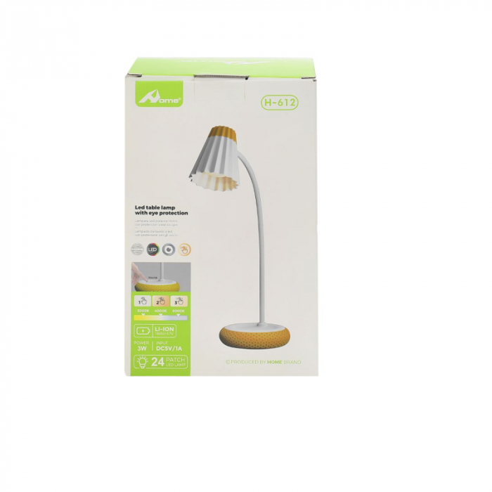Lampa de birou LED Home H-612, Acumulator 1200mAh, Control touch, 3 moduri, Incarcare USB, 3W - Albastru [2]