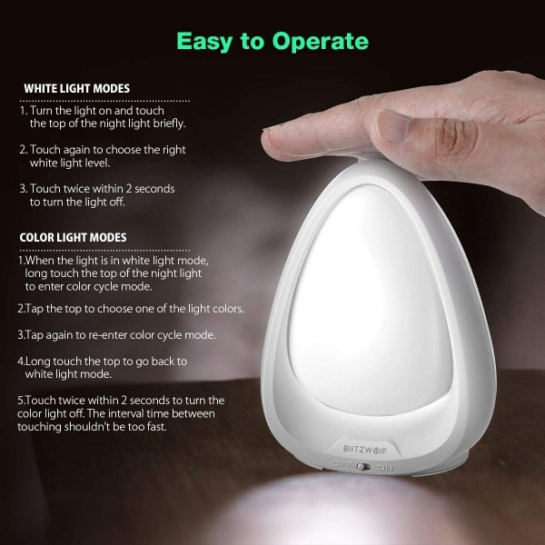 Lampa de Veghe BlitzWolf cu reglare touch a Intensitatii, lumina in diferite culori [3]