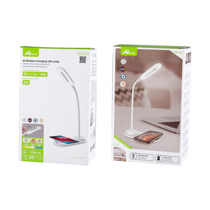Lampa LED de birou Home DK-H12, Incarcator wireless, 3 moduri, control touch, USB-C, 6W [5]