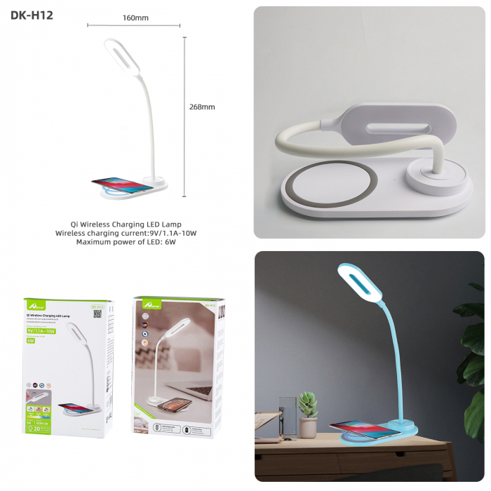 Lampa LED de birou Home DK-H12, Incarcator wireless, 3 moduri, control touch, USB-C, 6W [4]