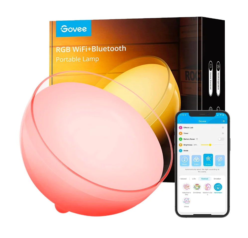 Lampa portabila LED Smart Govee H6058 Ambient RGBWW, Bluetooth Wireless, 350lm, lumina alba color [2]
