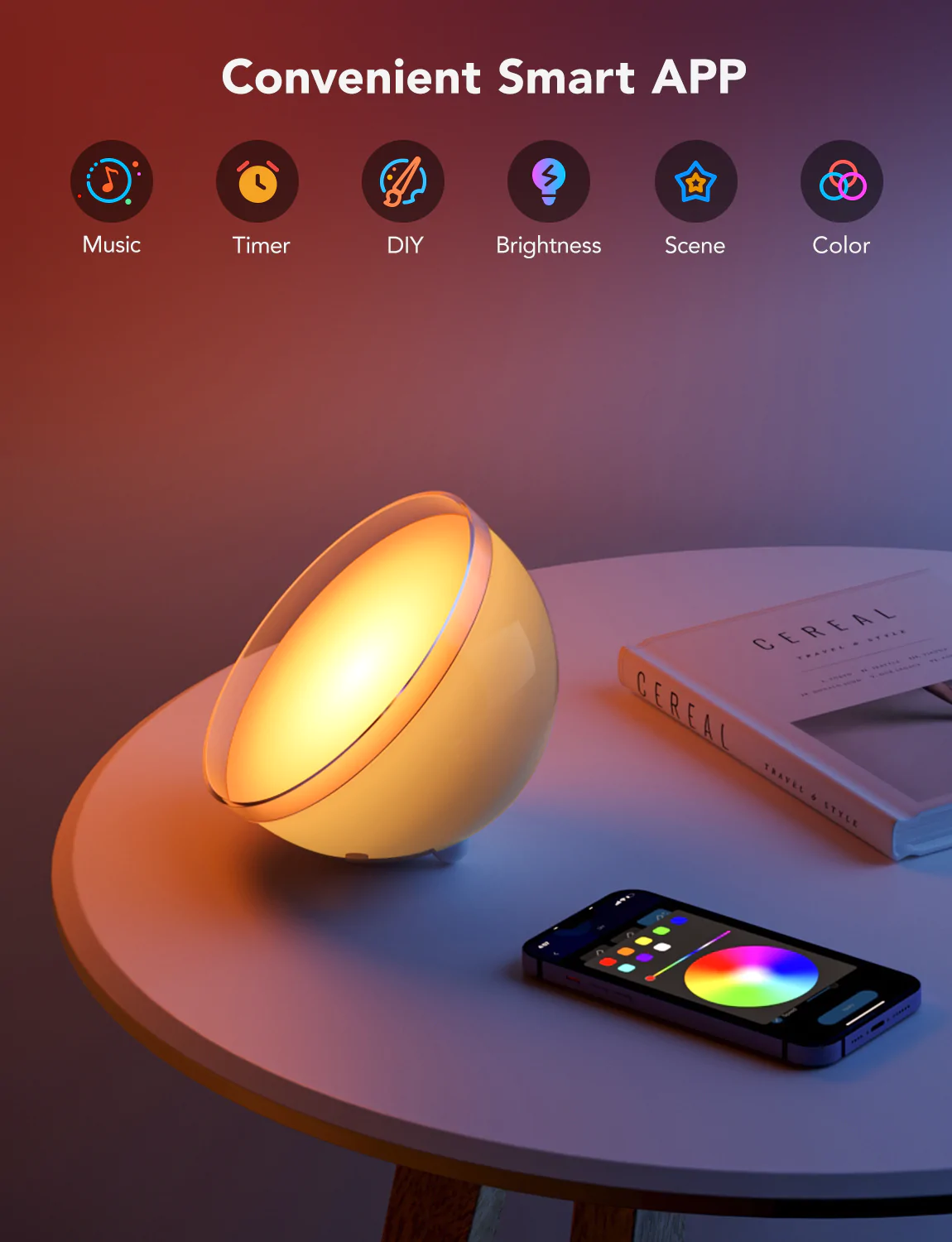 Lampa portabila LED Smart Govee H6058 Ambient RGBWW, Bluetooth Wireless, 350lm, lumina alba color [5]