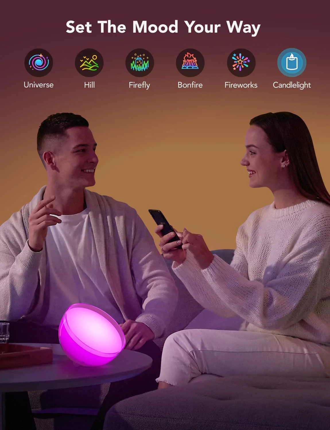 Lampa portabila LED Smart Govee H6058 Ambient RGBWW, Bluetooth Wireless, 350lm, lumina alba color [7]