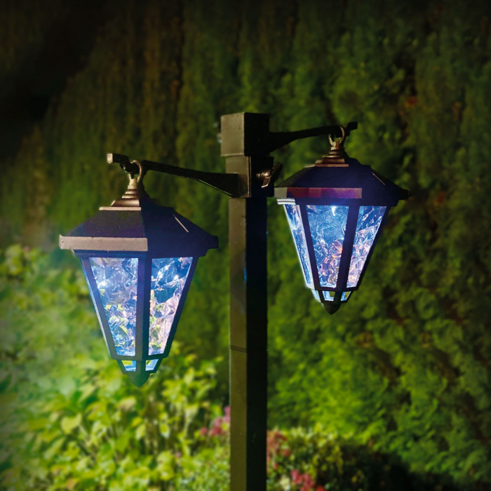 Lampă solară de gradin cu LED - felinar - 137 cm - negru - alb rece [2]