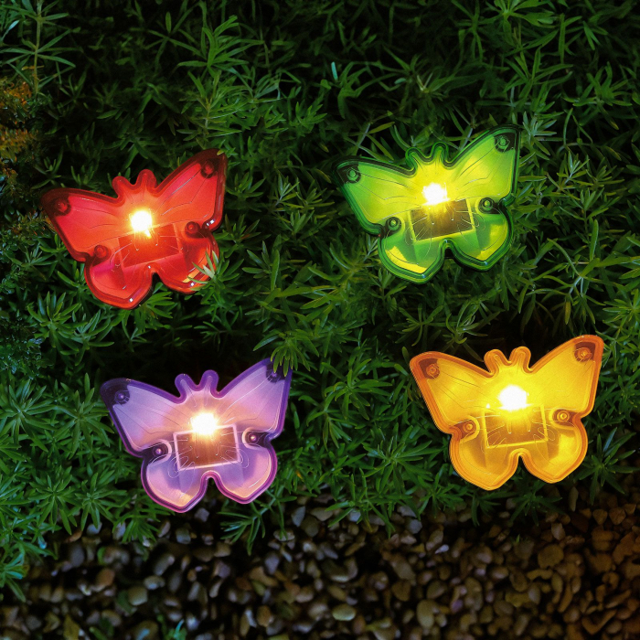 Lampă solară LED - fluturi - colorată - negru - plastic - 9 x 9 x 8,5 cm [2]