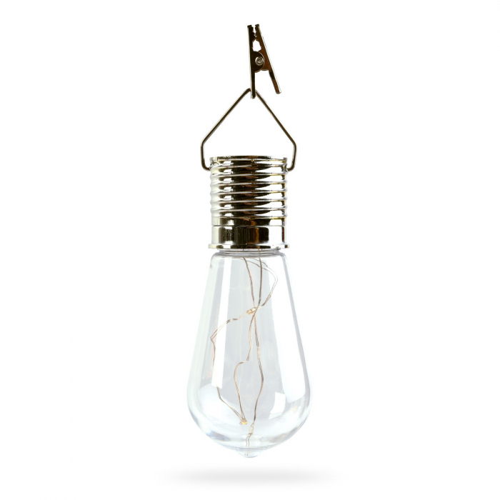 Lampă solară suspendabilă tip bec cu clemă 4 LED-uri alb cald - 4,7 x 11 cm [1]