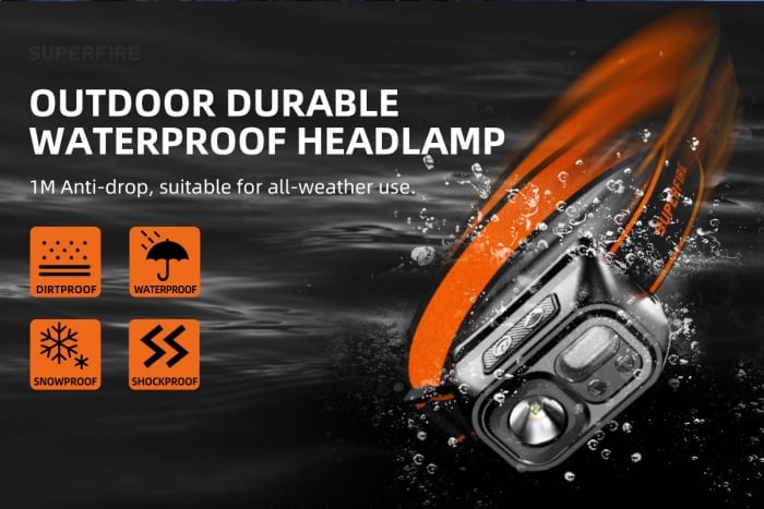 Lanterna LED pentru cap Superfire HL23-A, 220lm, 120m, 1600mAh, Lumina rosie, incarcare USB-C, control miscare [4]