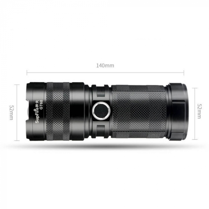Lanterna LED Superfire GT60, Zoom, 2600lm, 320M, incarcare USB-C, Lumina fata, spate, 36W [4]