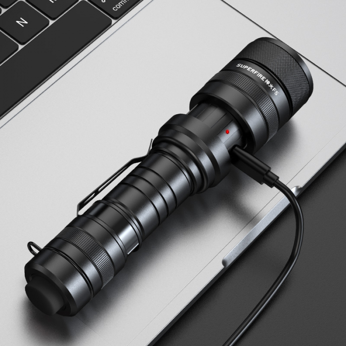 Lanterna LED SupFire F5 cu Zoom, 10W, 1100 lm, 5 moduri, rezistenta la apa, incarcare USB, Negru [4]