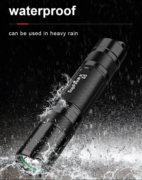 Lanterna LED Supfire S5, 220lm, 300m, incarcare USB, Negru [4]