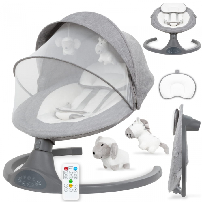 Leagan electric si balansoar 2 in 1 Kidwell Luxi cu telecomanda si sistem bluetooth pentru redare melodii linistitoare - Melange [10]