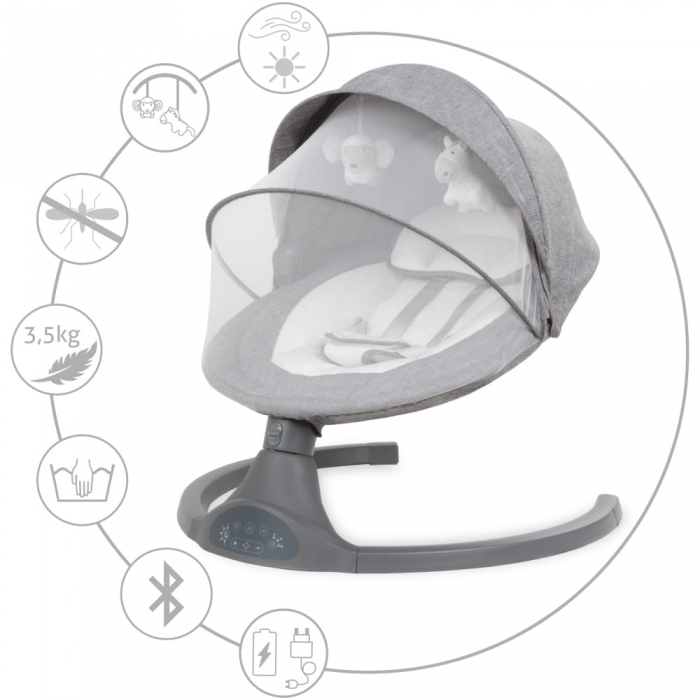 Leagan electric si balansoar 2 in 1 Kidwell Luxi cu telecomanda si sistem bluetooth pentru redare melodii linistitoare - Melange [6]