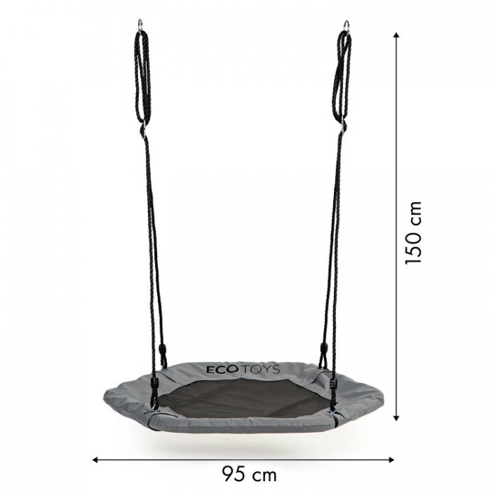 Leagan pentru copii hexagonal, tip cuib de barza, suspendat, Ecotoys MIR6023 - Gri [6]