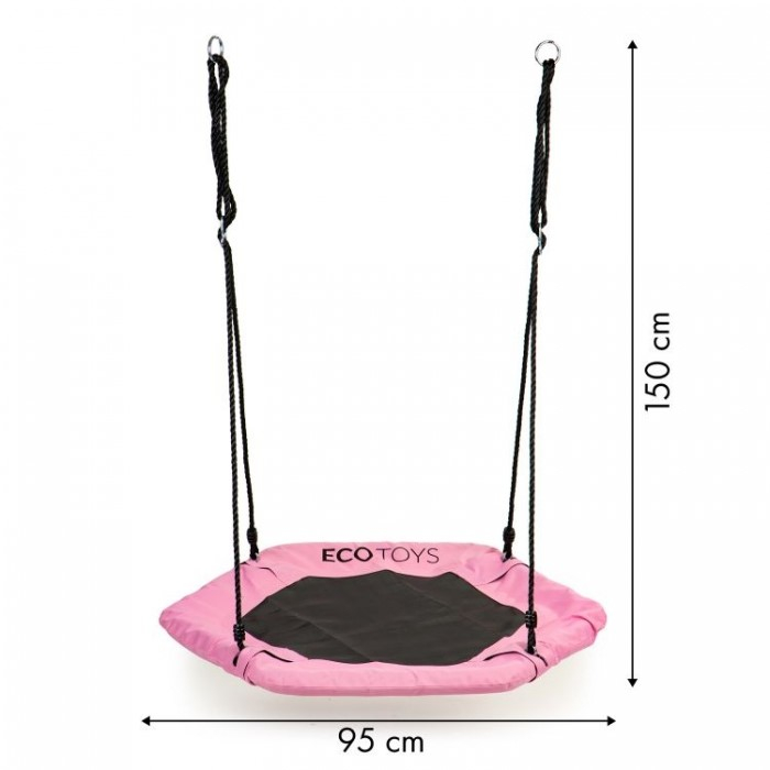 Leagan pentru copii hexagonal, tip cuib de barza, suspendat, Ecotoys MIR6023 - Roz [4]