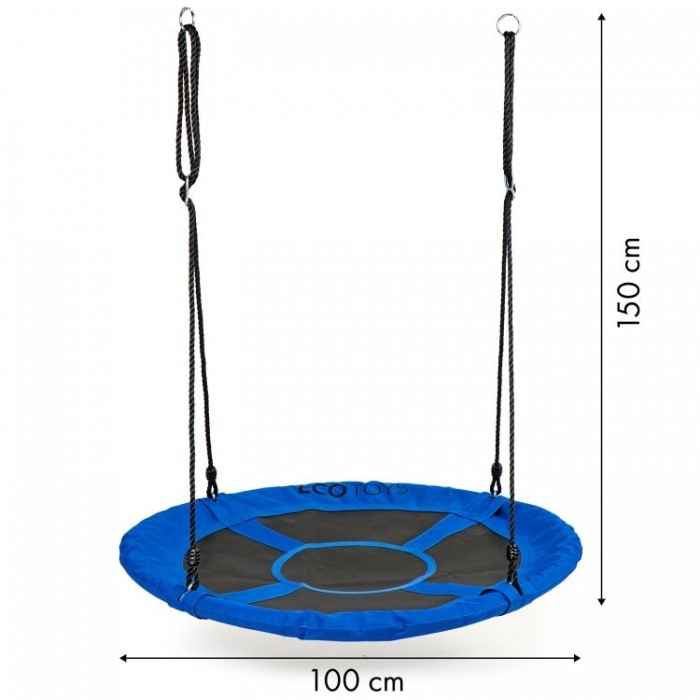 Leagan pentru copii rotund, tip cuib de barza, suspendat, 100 cm, Ecotoys MIR6001 - Albastru [5]