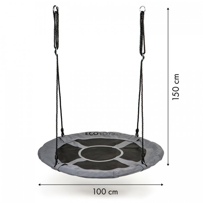 Leagan pentru copii rotund, tip cuib de barza, suspendat, 100 cm, Ecotoys MIR6001 - Gri [3]