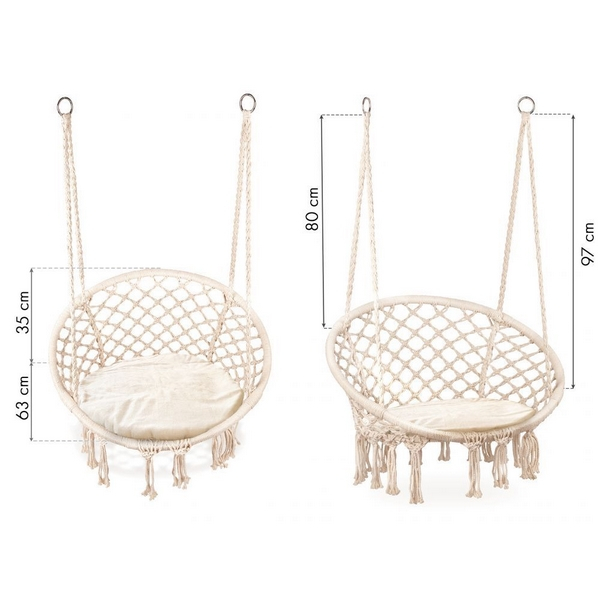Leagan suspendat pentru interior/exterior, cu spatar si perna, cuib de barza, alb, GW-076W [5]