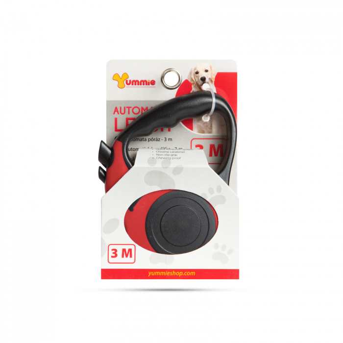 Lesa automata pentru animale companie, 3 m, culoare rosie, carabiniera cromata, design modern [3]