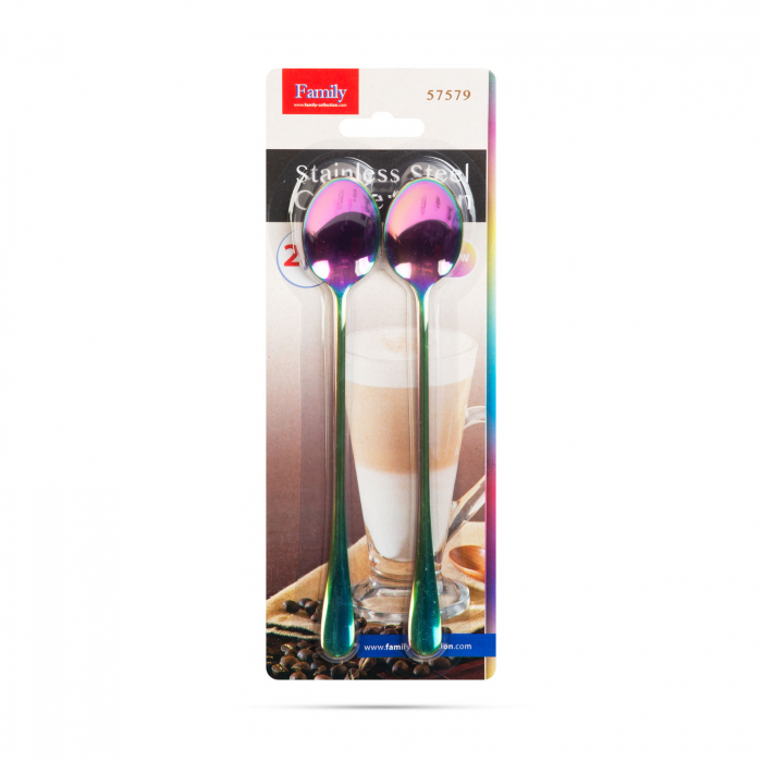 Lingurita de cafea din otel inoxidabil, lingura latte macchiato - curcubeu - 195 x 32 mm - 2 buc / pachet [3]