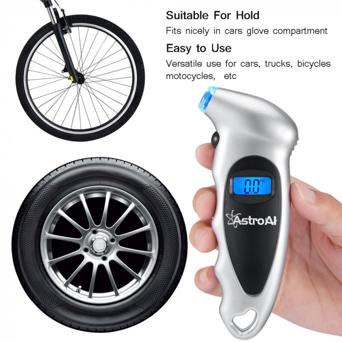 Manometru Auto digital AstroAI 150 PSI, 10 bari, Lumina LED, 4 setari Masina, Bicicleta, portabil [3]