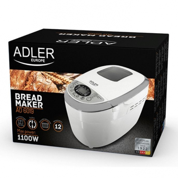 Masina de paine ADLER AD 6019,gluten free, 2 palete framantare, 1100 W, 1250 g, 12 Programe, afisaj LCD, Alb [6]