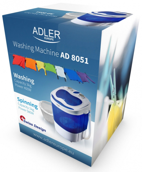 Mini Masina de Spalat Rufe Haine Adler AD 8051, Capacitate 3kg, Ideala pentru Calatorii, Camping sau Vacanta [3]
