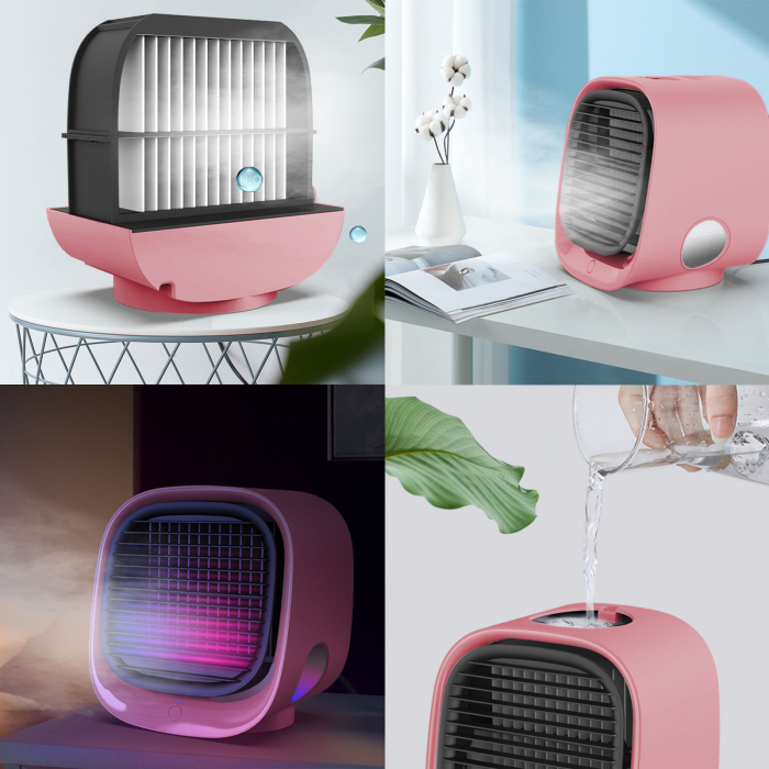 Bewello - Mini-ventilator portabil cu funcţie de răcire - USB - Roz [2]